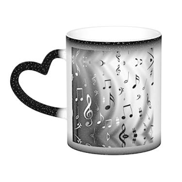 Imagem de Notas musicais impressas xícara de café divertida, xícara de cerâmica mágica sensível ao calor que muda de cor 12 Oz, para café/chá/leite/cacau, para adolescente/aniversário/festival/presentes