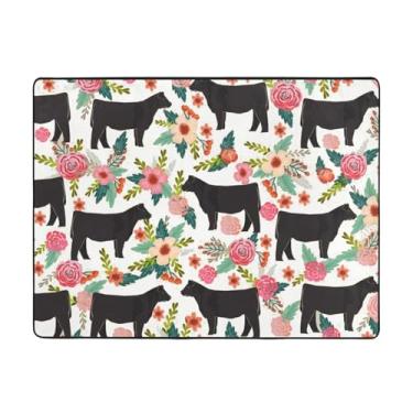 Imagem de ZERAOKE Tapete floral Steer 10 x 15 m (48 x 63 polegadas), lavável na máquina com suporte antiderrapante, tapetes macios para sala de estar, quarto, entrada, quarto de crianças, decoração de casa