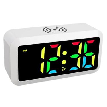 Imagem de Cryfokt Despertador Com Carregamento Sem Fio, Display RGB, Brilho Ajustável para Travessas Profundas, Adultos, Crianças, Adolescentes, Branco