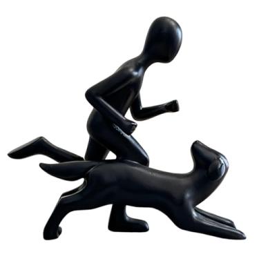 Imagem de Ｂｅｓｇａ Estátua de homem e cachorro para decoração de mesa, escultura artística para sala de estar, Preto