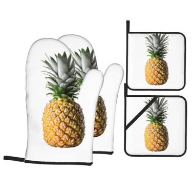 Imagem de Conjunto de luvas de cozinha estampadas com suporte de tampa, luvas de forno resistentes ao calor para manusear panelas quentes, grelhar, churrascos, kit de 4 peças.
