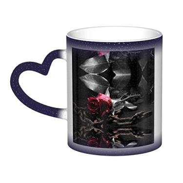 Imagem de Copo de café divertido Gothic Black Roses, copo de cerâmica com mudança de cor sensível ao calor 12 Oz, para café/chá/leite/cacau, para adolescente/aniversário/festival/presentes