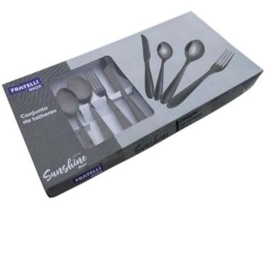 Imagem de Faqueiro Black em Aço Inox, 24 Peças, Preto, Inclui Garfos, Facas de Churrasco, Colheres de Mesa e Chá