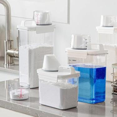 Imagem de KIT COM 3 Porta Sabão em Pó Transparente com Copo Dosador Pote Hermético Alimentos Grãos com tampa e alça - KIT COM 3 PCS 1,1L + 1,8L + 2,3L