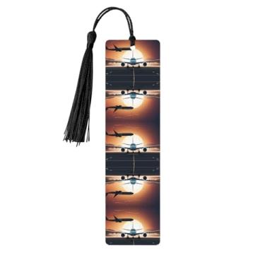 Imagem de Mochila Avião – Conjunto de 5 peças de madeira com borlas, madeira natural para livros e diários, presente para amantes de livros.