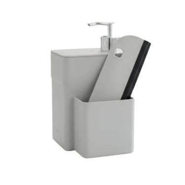 Imagem de Dispenser Detergente de Cozinha 2 em 1 com Porta Esponja e Rodo – Suporte Luxo para Pia, Sabão Líquido 750ml(DISPENSER + RODINHO CREME)