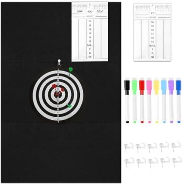 Imagem de Pletpet Protetores de parede de dardos preto, 90 cm × 60 cm × 0,4 cm quadro de dardos dobrável para proteção de parede com 1 placar, 10 ganchos e 12 tiras de gancho e laço