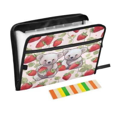 Imagem de Wassud Organizador de arquivos sanfonado com 13 bolsos de desenho coala, pastas expansíveis com abas e adesivos, organizador de pastas de documentos de recibo de papel tamanho carta A4 para viagens de