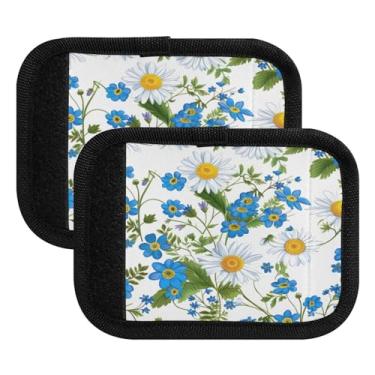 Imagem de Qilmy Margaridas brancas brilhantes envoltório alça de bagagem pacote com 2 identificadores de bagagem etiqueta conforto alça pega capa para carrinho mala mala avião acessórios de viagem 1106