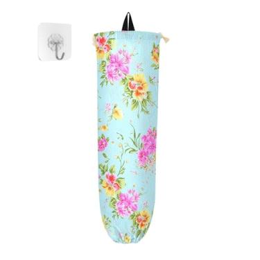 Imagem de xigua Suporte de parede para saco plástico de flores amarelas com cordão, pacote com 2, organizador de sacolas de compras reutilizáveis para bolsas, meias, roupas íntimas e gravatas