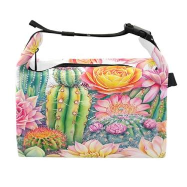 Imagem de STAYTOP Linda lancheira de flores de cacto com fivela de alça, lancheira isolada para meninos e meninas, lancheira térmica para trabalho escolar
