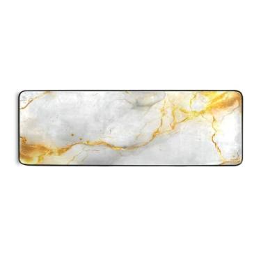 Imagem de Qilmy Tapete de corredor com textura de mármore ouro branco 183 x 61 cm, antiderrapante, antifadiga, confortável, tapetes longos, para quarto, sala de estar, banheiro, corredores, entrywa17