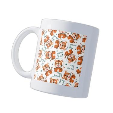 Imagem de Caneca Xícara de Café Porcelana 300ml Com Desenho Tigre Astronauta Explorando Planeta Vermelho