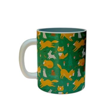 Imagem de Caneca Xícara de Café Porcelana 300ml com Desenho de Raposas e Coelhos