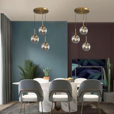Imagem de Lustre vintage para cozinha, ilha, com 3 lâmpadas, cúpula de vidro, pendente moderno para escada, sala de jantar, dourado, ajustável, para hall de entrada, sala de estar e quarto.
