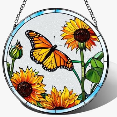 Imagem de Vitral para pendurar, apanhadores de sol borboleta de 20 cm, captadores de sol para pendurar janelas, decoração de casa e Natal, festival, dia das mães, aniversário, presentes para mulheres, mães