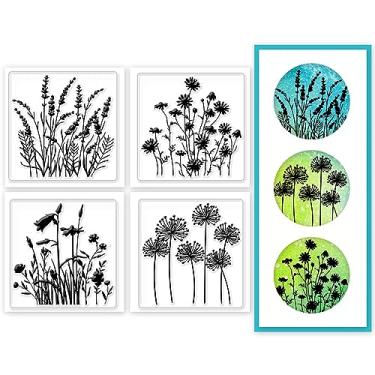 Imagem de 4 peças de carimbos transparentes de plástico PVC com 4 estilos, estampa floral, carimbo de borracha transparente de silicone com tema vegetal para fazer álbuns de fotos faça você mesmo, 5,5 x 5,5 cm