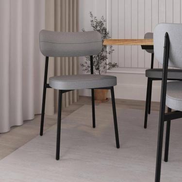 Imagem de Conjunto 6 Cadeiras de Jantar Tecido Sintético Alloa Est. Preta