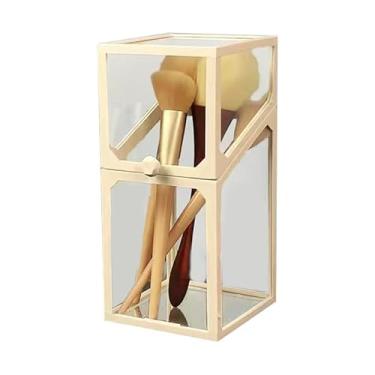 Imagem de Dioche Suporte para Pincel de Maquiagem, Design Em Concha Com Vidro Espesso, Organizador de Grande Capacidade para Pincéis, Caixa de Armazenamento Portátil Feminina (Quadrilátero Branco)
