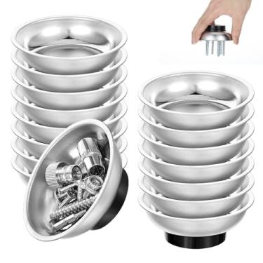 Imagem de Conjunto de 16 bandejas magnéticas redondas de 7,6 cm, tigela de peças magnéticas redondas, suporte de peças magnéticas de aço inoxidável para parafusos, soquetes, parafusos, pinos, mecânicos e