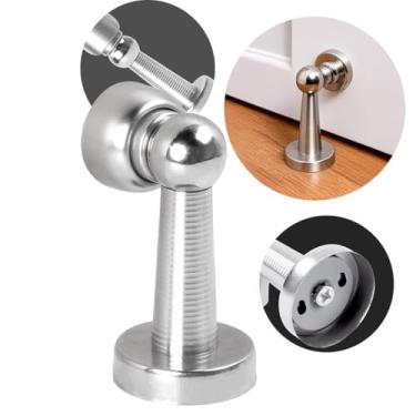 Imagem de Fixador Magnético para Porta, Base Metálica Cromada, Trava de Segurança com Suporte Alto em Aço Inoxidável