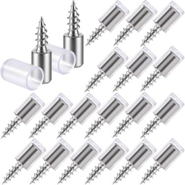 Imagem de OIIKI Pacote com 20 parafusos de suporte de prateleira, suporte de prateleira autoatarraxante com manga, pinos de suporte de aço laminado de armário para estantes de livros, guarda-roupa, ripa - prata