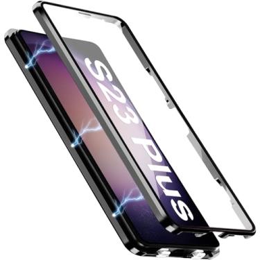 Imagem de [Material de metal] Capa para Samsung Galaxy S23 Plus, capa de celular externa com proteção contra quedas de grau militar com tela de vidro integrada e protetor de lente da câmera, capa de metal para