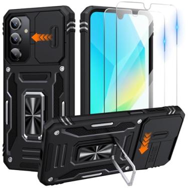 Imagem de Capa para Samsung Galaxy A16 5G com 2 protetores de tela HD proteção militar metal suporte giratório 360° capa para câmera deslizante capa resistente à choque para Galaxy A16