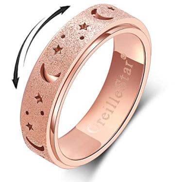 Imagem de Anel de ansiedade para mulheres Fidget Toys anel giratório de aço inoxidável 6 mm anel masculino jateado arco-íris/preto/ouro/ouro rosa/prata, tamanho 5/6/7/8/9/10/11 (ouro rosa, 7)