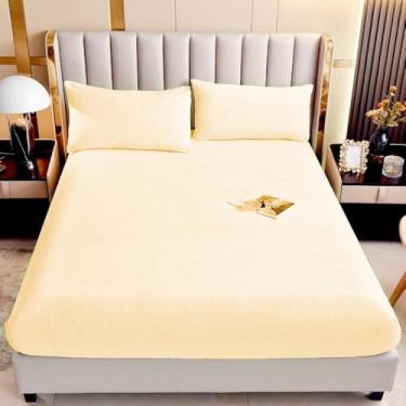 Imagem de Lençol de colchão com bolso extra profundo, lençol de elástico de cor sólida, capa protetora de colchão, tecido macio respirável, enrugado, para cama de casa e hotel - amarelo claro|||150 * 200 cm