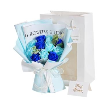 Imagem de Fenteer Buquê de flores preservadas em sabonete, rosas eternas que duram de 2 a 3 anos, ideal para o Dia dos Namorados, Azul