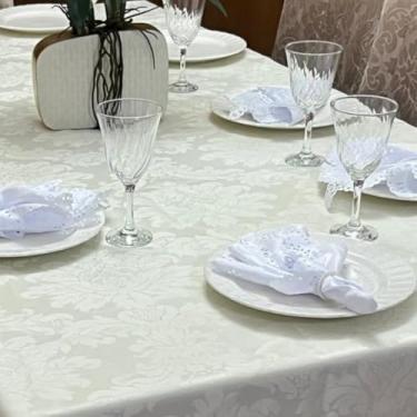 Imagem de Toalha de Mesa Quadrada em Jacquard Premium - Acabamento Overloque Perfeito, Elegante e Antiderrapante para Cozinha e Sala de Jantar(branca)