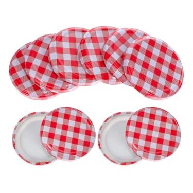 Imagem de Veemoon Tampas de jarra de geléia, tampas de pote de pedreiro, 10 peças, xadrez, xadrez, boca regular, substituição de geleia de conserva para recipientes de cozinha para decapagem, chutney, café