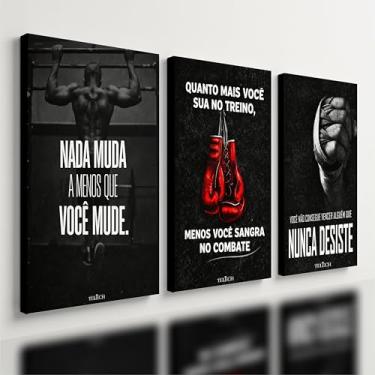 Imagem de Kit 3 Quadro Decorativo Boxe Motivacional Luta Artes Quarto Qualidade Premium Moderno (40x28cm)