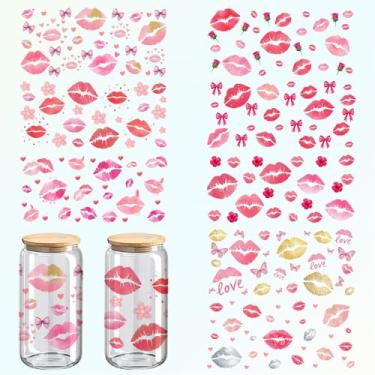 Imagem de Adorável presente para esposa, adesivos de embrulho de copo DTF para Dia dos Namorados, pacote com 8, design de coração de amor UV para copos de 473 ml, artesanato em vidro e madeira, 28 x 12 cm (450)