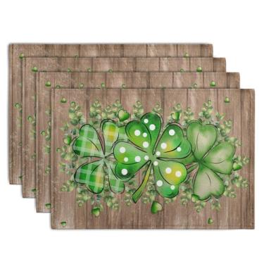 Imagem de Wnoesat Jogo americano de folhas de eucalipto do dia de São Patrício, conjunto com 4, tábua de madeira de São Patrício, 30,5 x 45,7 cm, jogo americano de mesa de jantar com trevo lavável na primavera