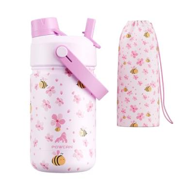 Imagem de Garrafa de água infantil de aço inoxidável de 340 g: tampa de bico de canudo 2 em 1, à prova de vazamento, livre de BPA, fácil de limpar, mantém frio 24H, padrões fofos, copo de aço inoxidável para