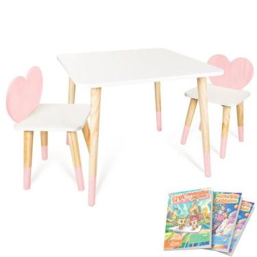 Imagem de Kit Educativo Mesa e 2 Cadeiras Infantil Coração - Eita Casa Perfeita,