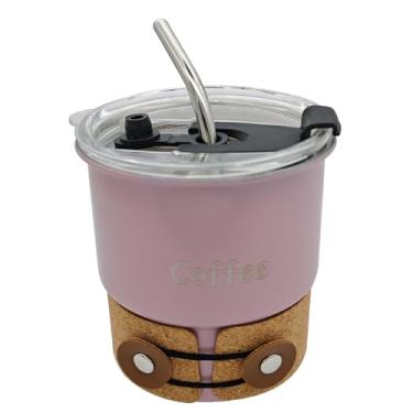 Imagem de SIPLIV Caneca de café de viagem isolada de 420 ml, copo de café de aço inoxidável portátil para acampar, copo de café térmico reutilizável com canudo de tampa para bebidas quentes e frias - rosa