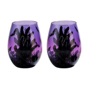 Imagem de NIRA.Z Conjunto de 2 taças de vinho sem haste pintadas à mão, 480 ml, copos de vinho artesanais para tinto e branco, copos de vinho de design exclusivo para presente, dias especiais, férias, festa