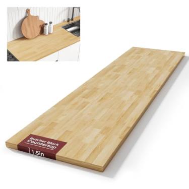 Imagem de Tampo de mesa de bancada de bloco de açougueiro - 0,9 m C x 63,5 cm L bancada de madeira maciça inacabada de 3,8 cm de espessura para lavadora e secadora tábua de corte ilha cozinha bancada