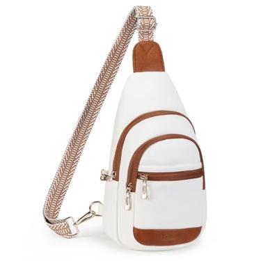 Imagem de BIAVOI Bolsa tiracolo para viagem feminina, antifurto, bloqueio RFID, bolsa de peito, pequena bolsa de couro vegano para uso casual, Marrom bege, 17.5 x 8 x 30.5 cm (7 x 3.2 x 12 inches), Transversal