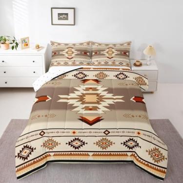 Imagem de Feelyou Conjunto de edredom nativo do sudoeste, Queen, geométrico do sudoeste, para crianças, meninos, meninas, tribal, boêmio, marrom, edredom de microfibra, 3 peças com 2 fronhas