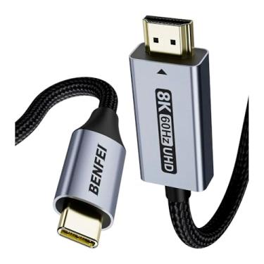 Imagem de Cabo Usb C Para Hdmi 2.1 8K 60Hz, Carcaça De Alumínio, Nylon Trançado, Cinza 000388grey, Vídeo Via Usb-C Para Monitor/TV/Projetor, Conexão Estável E Imagem Nítida