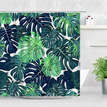 Imagem de Cortina de chuveiro com folhas de planta verde paisagem tropical folhas de palmeira Monstera moda nórdica decoração de casa cortinas de banheiro de tecido 90 x 223 cm/LxA grande cortina de chuveiro