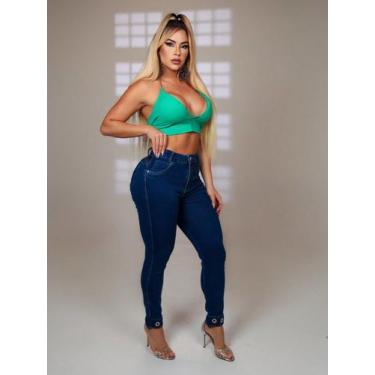 Imagem de Calça jeans escura feminina premium barra ilhoes vinatge - Ss Jeans, 3