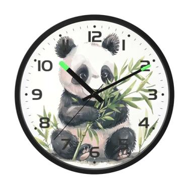 Imagem de SEHANY Bonito relógio de parede panda silencioso sem tique-taque relógio redondo operado por bateria 30 cm controle de som luz noturna relógios de parede para sala de estar, cozinha, quarto