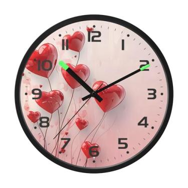 Imagem de SEHANY Relógio de parede com coração de dia dos namorados, silencioso, sem tique-taque, operado por bateria, controle de som, luz noturna, relógios de parede para sala de estar, cozinha, quarto