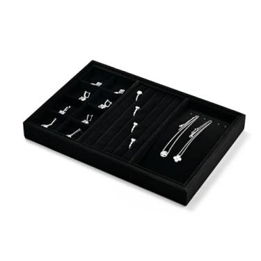 Imagem de Woodten Bandejas organizadoras de joias empilháveis de veludo 4 em 1, anéis de joias, colar, brincos, bandejas de exibição