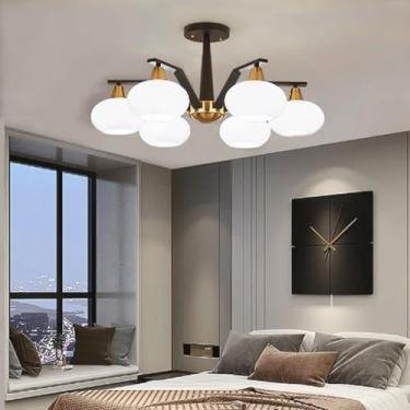 Imagem de Luminária pendente LED moderna com cúpula de vidro semi-embutida e estrutura metálica, ideal para sala de estar, quarto e sala de jantar (6 lâmpadas).